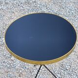 Side table from the 60s Whisky table top in black glass and gilded metal tripod base in