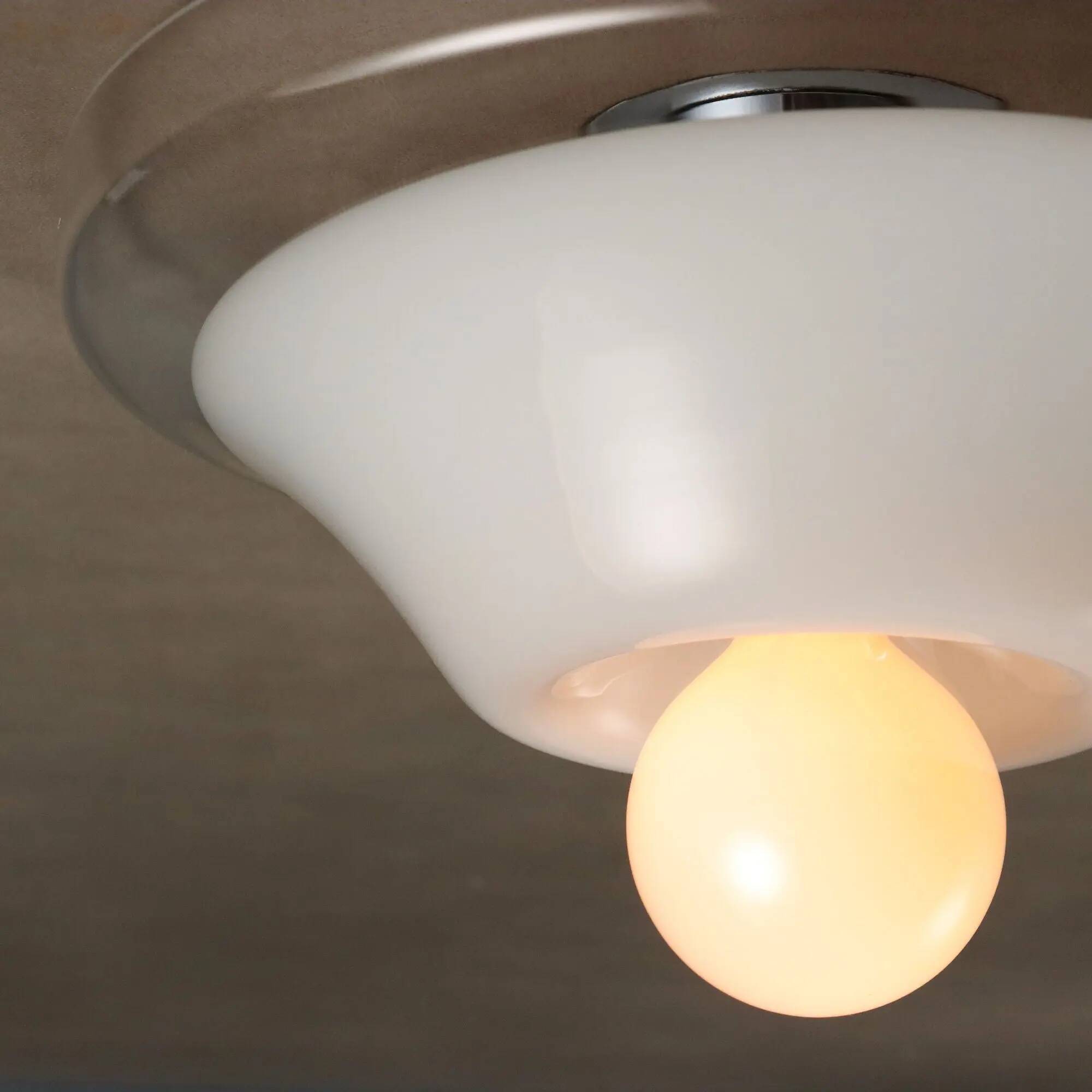 Vintage ceiling light in white and clear glass, Italian design from the 1970s.