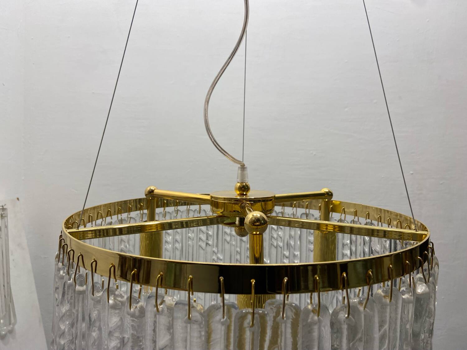 Murano Glass Rod Brass Light Pendant 1980’s