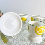 6 small vintage ceramic lemon pattern egg cups.