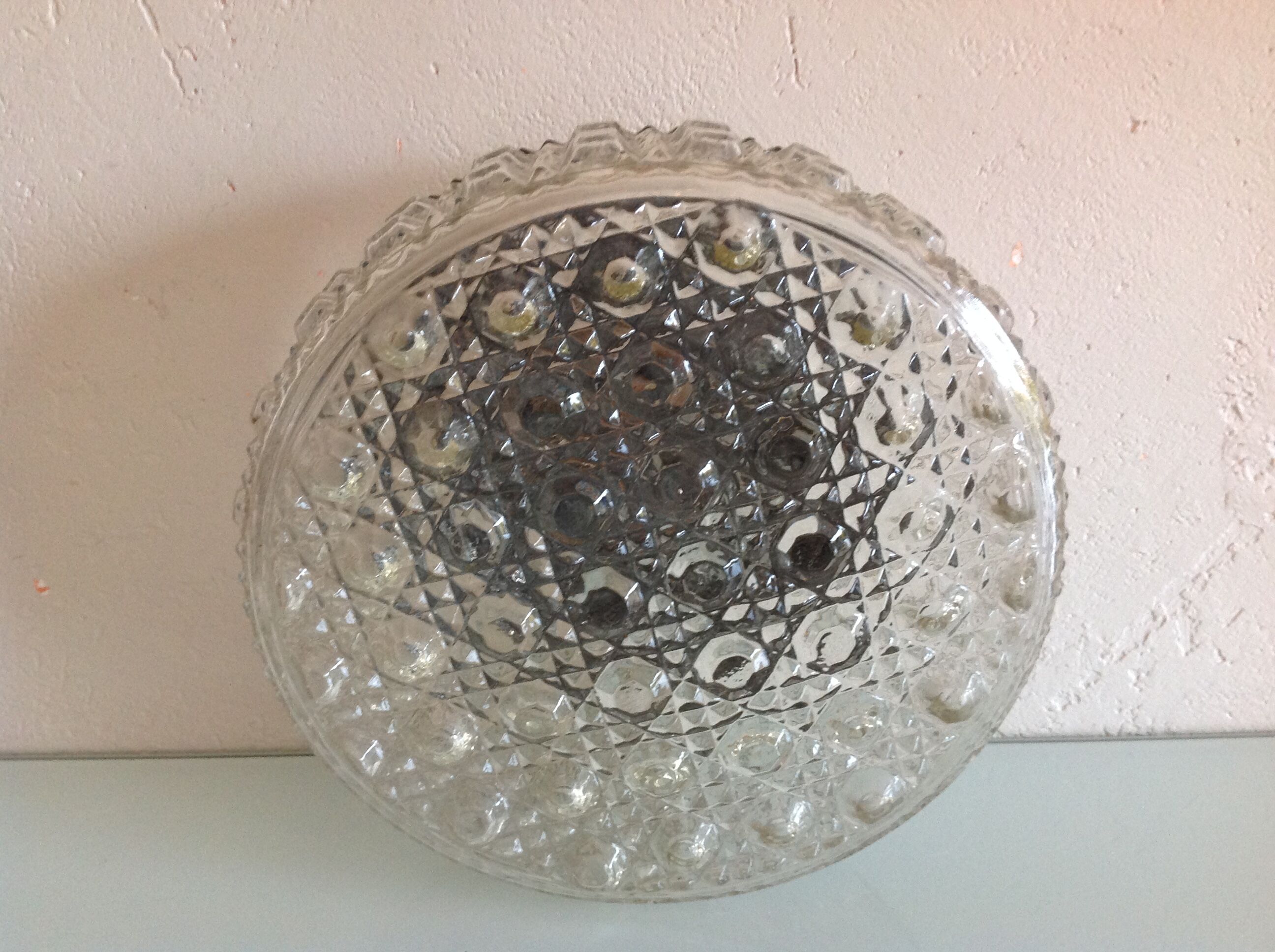 Round ceiling lamp in bubbled glass vintage 60s 70s