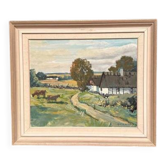 Huile sur toile suédoise – « Fermes avec des vaches paissant » par Hjalmar Lindblom