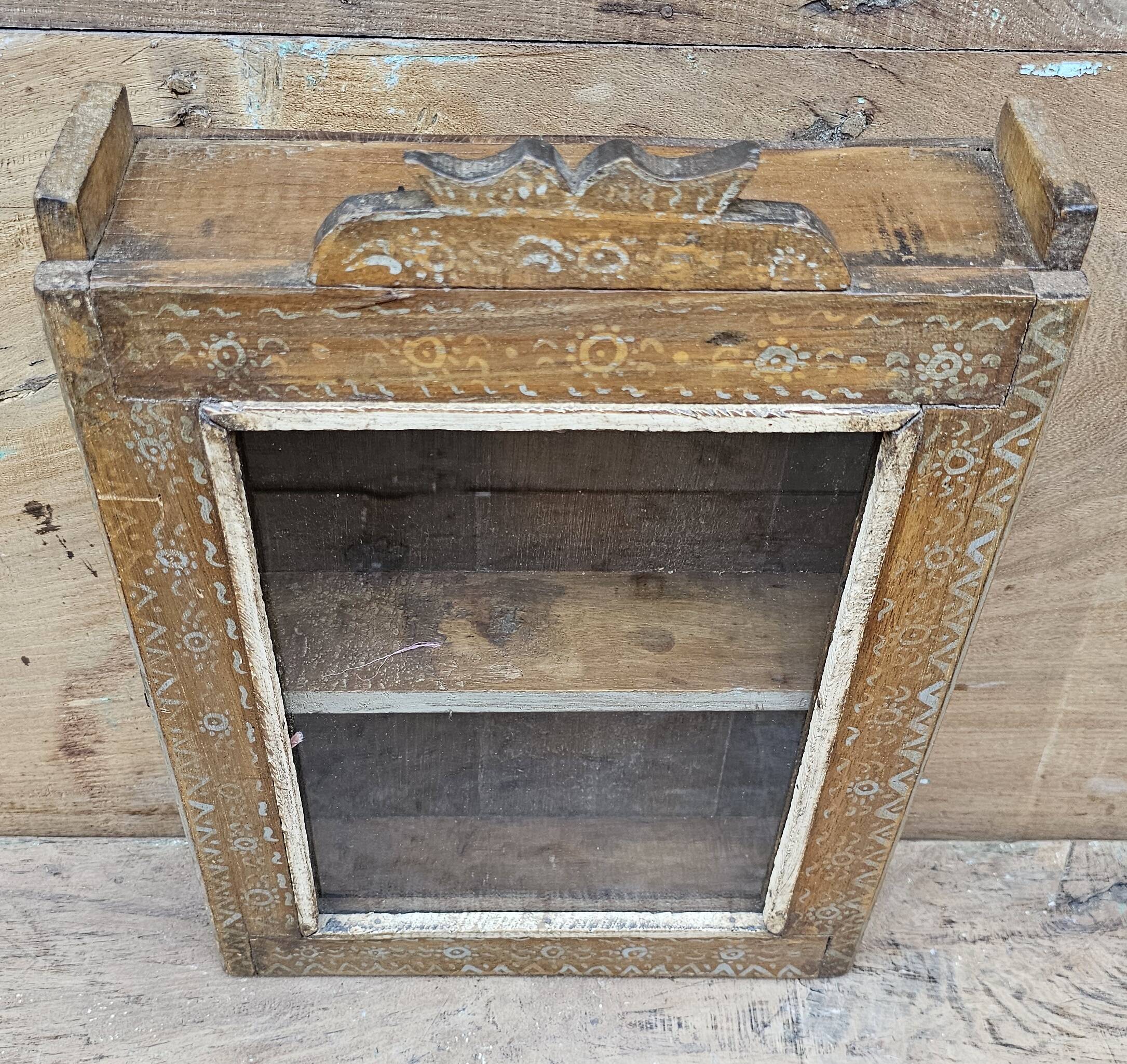 Old tribal wall display case in Burmese teak