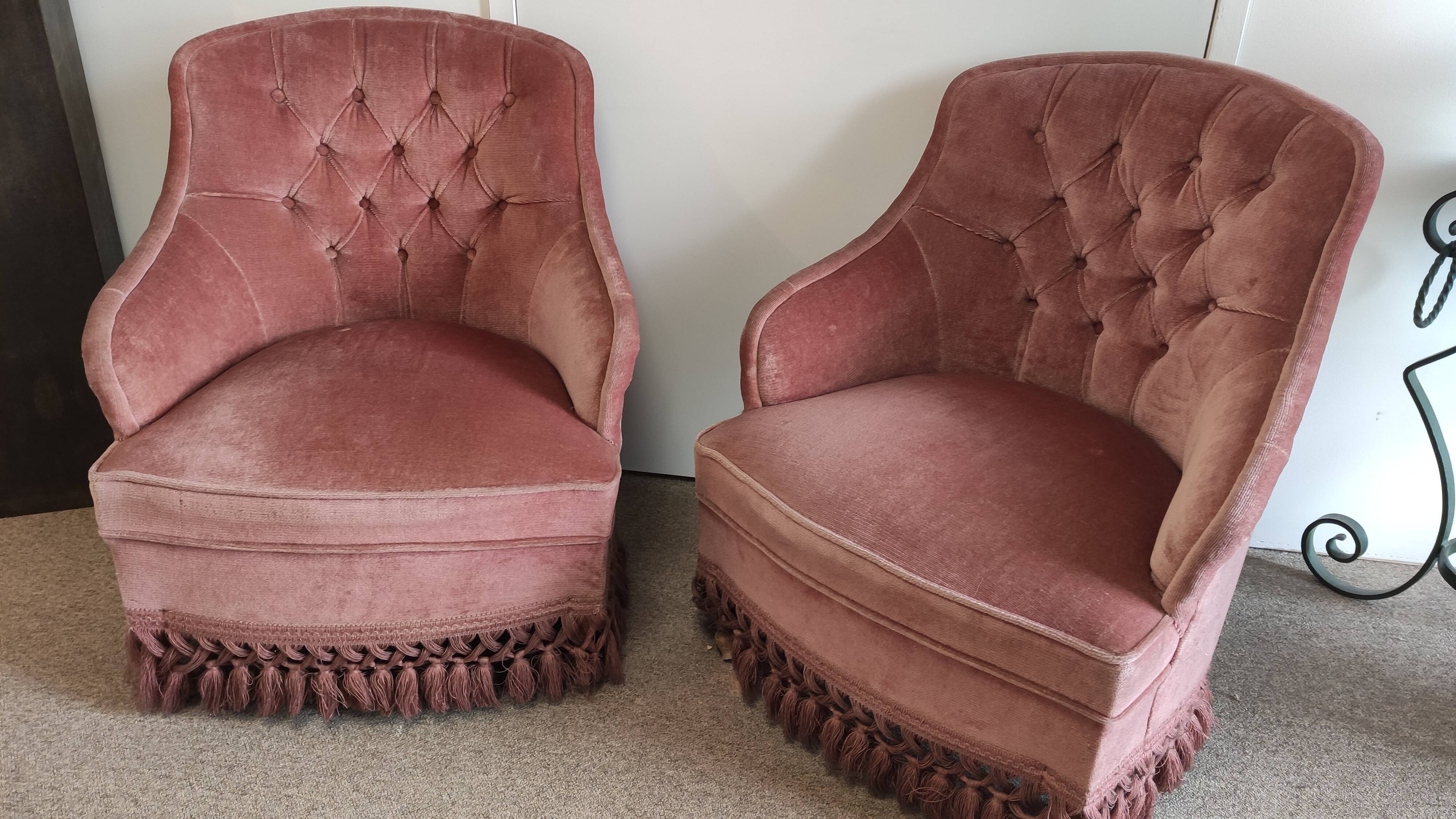 Pair of padded old pink armchairs