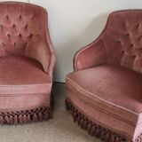 Pair of padded old pink armchairs