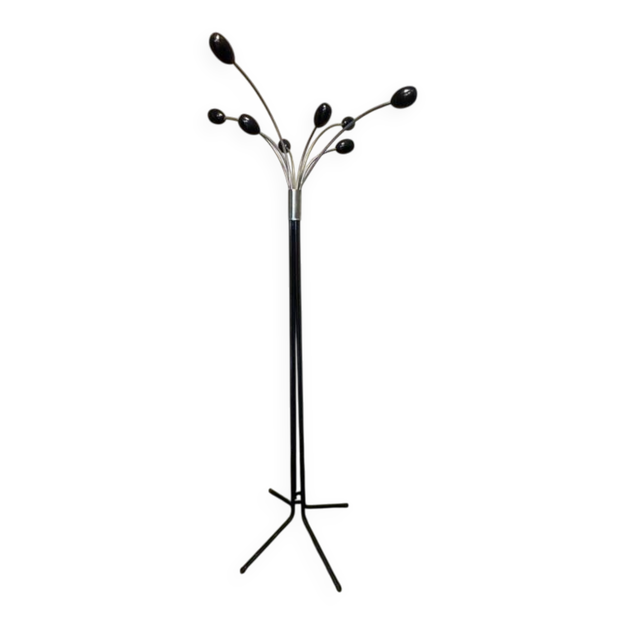 Italian design coat rack – Chrome metal and black lacquer – 1960s-1970s