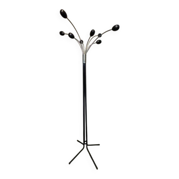 Italian design coat rack – Chrome metal and black lacquer – 1960s-1970s