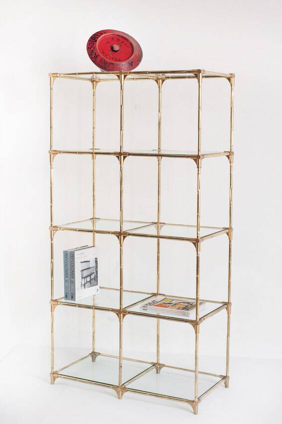 Etagère modulable vintage. Fer  doré et verre. Espagne, années 60.
