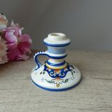 Old Candlestick with Handle in Earthenware from Rouen Floral Decor