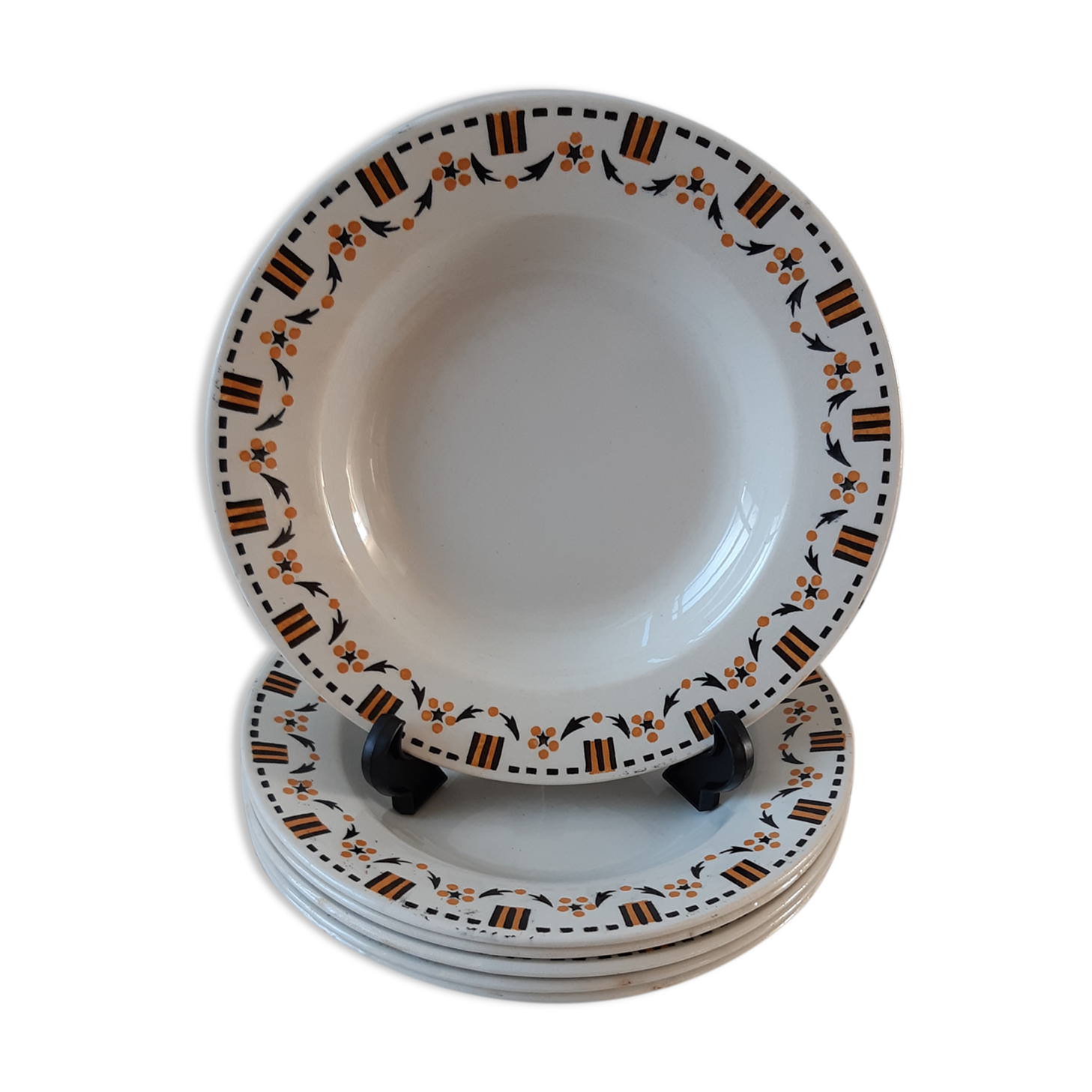 Set of 6 hollow plates Gien early twentieth century