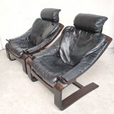 Pair of Kroken armchairs in black leather