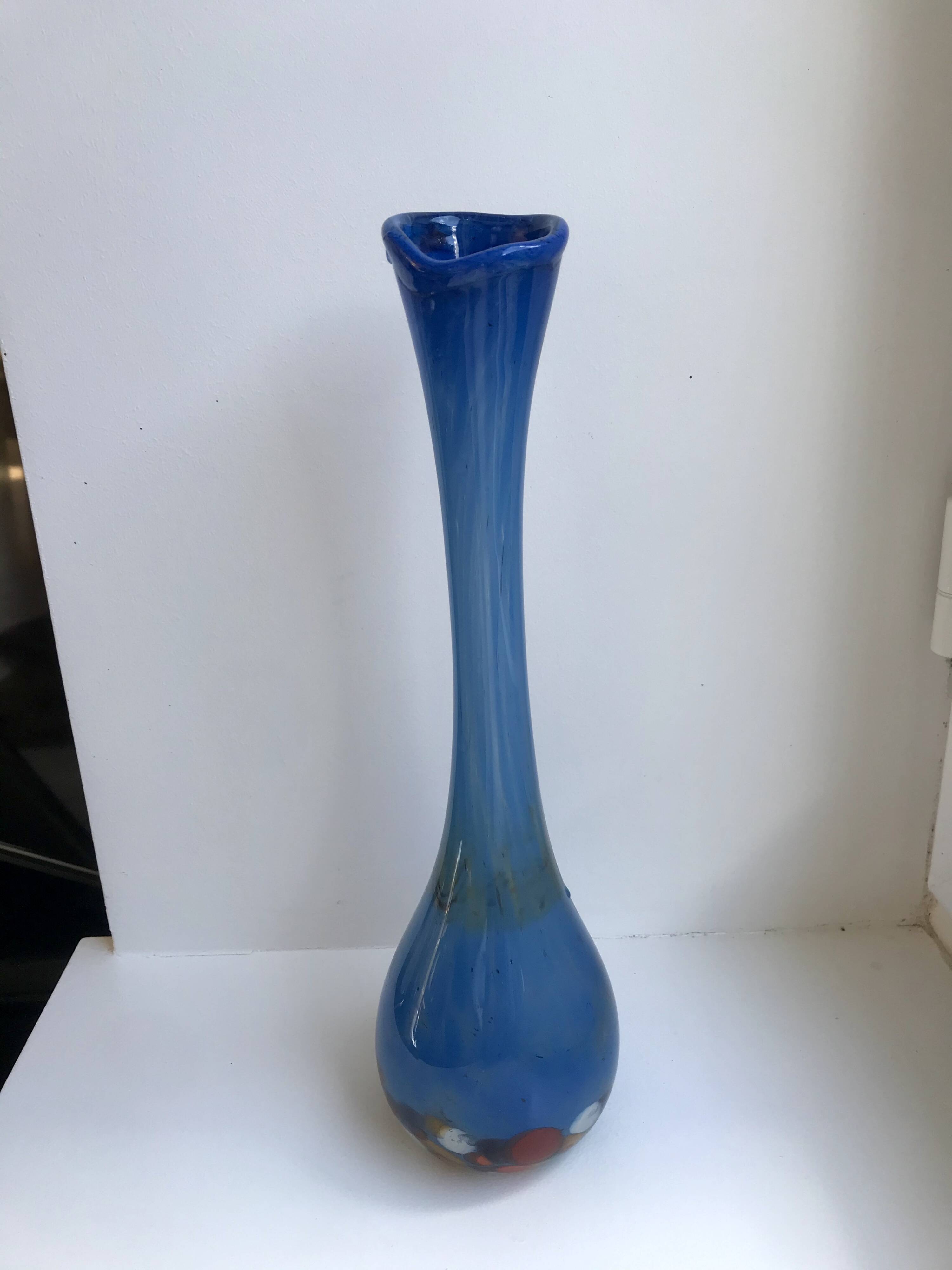 Colorful blue Murano blown glass vase 60s-70s