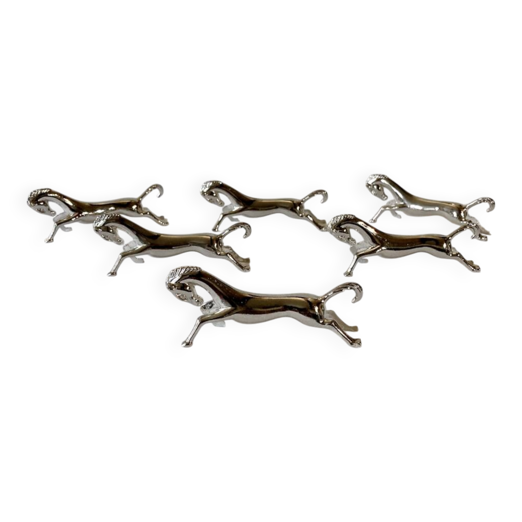 6 silver-plated knife rests in the shape of a horse. 1960s.