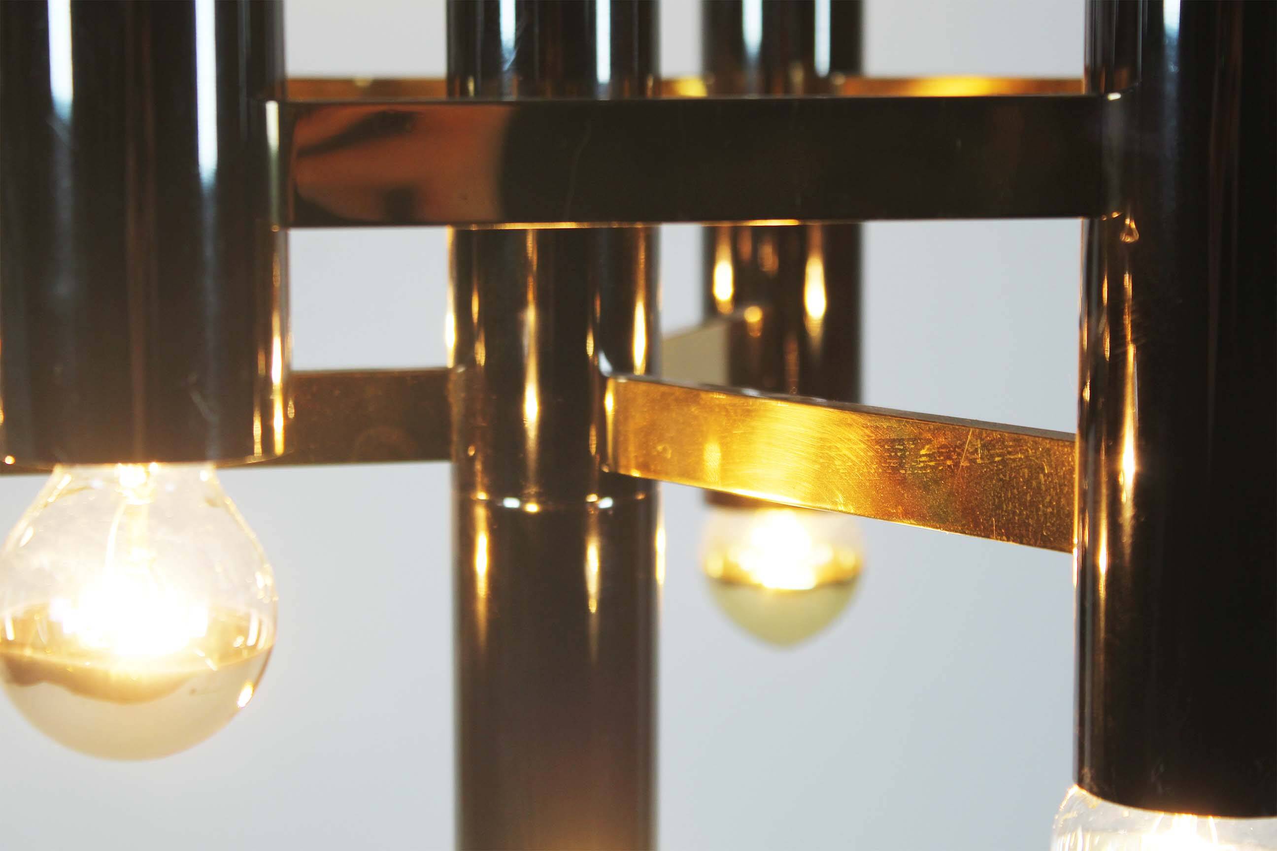 Brass & gunmetal geometric chandelier by "Boulanger S.A."
