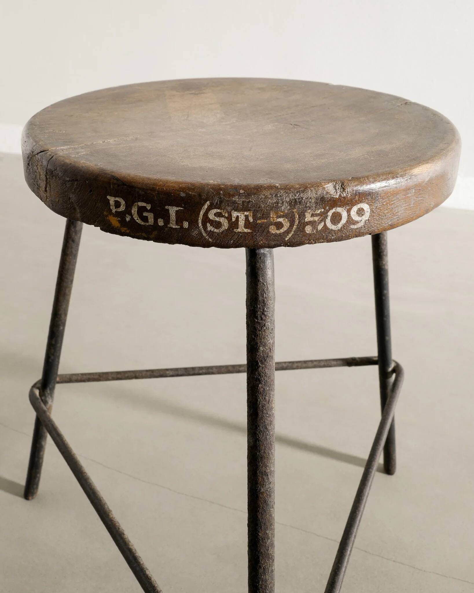 French Mid Century Wooden & Iron Stool by Pierre Jeanneret, 1950s