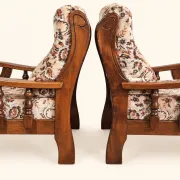 Pair of vintage 70s lounge chairs in wood & floral fabric