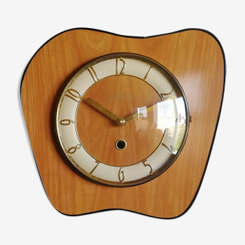 Clock formica vintage asymmetrical silent wall clock "Etling wood"