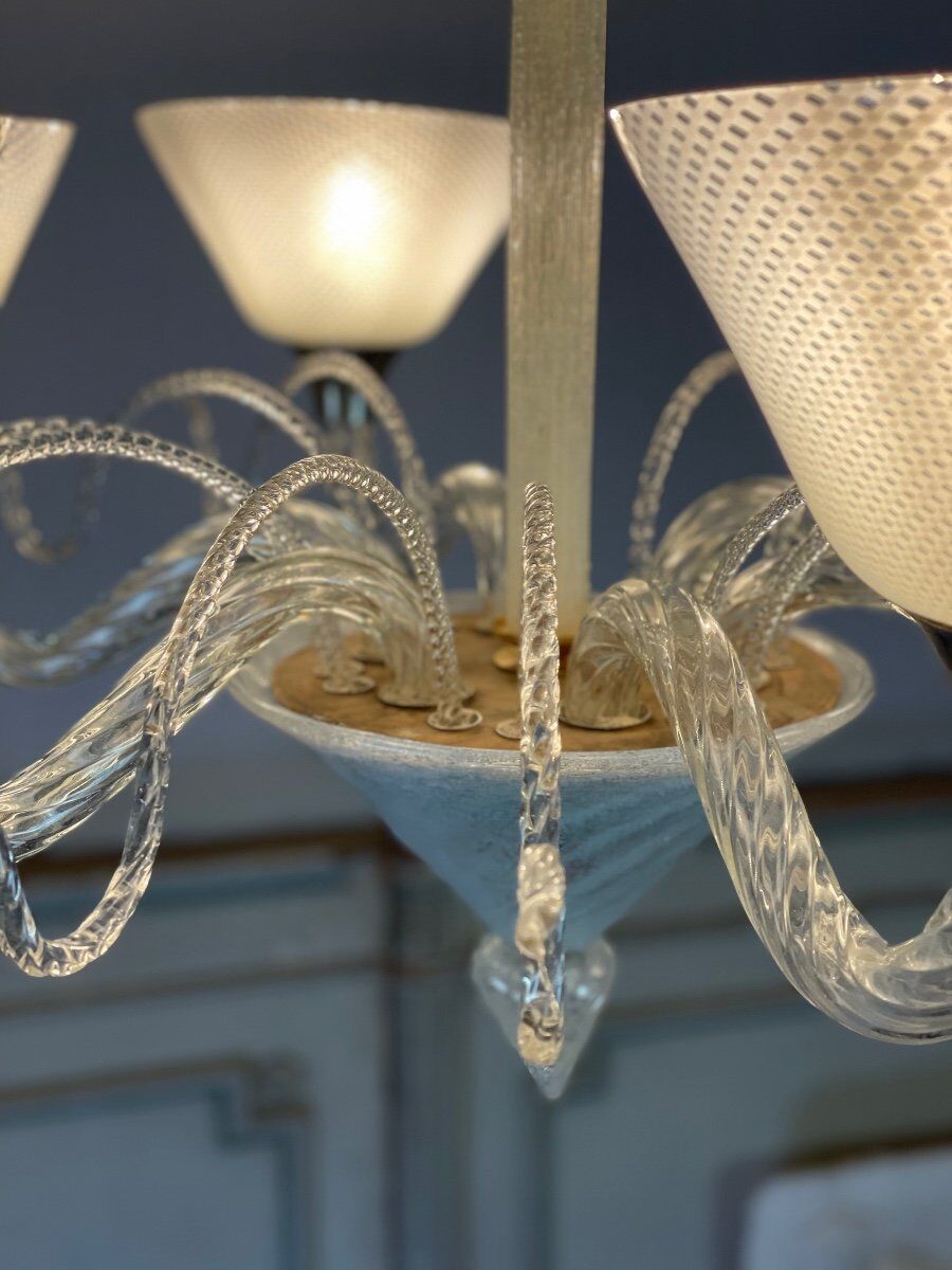 Venetian chandelier in murano glass circa 1940 vetro a reticello