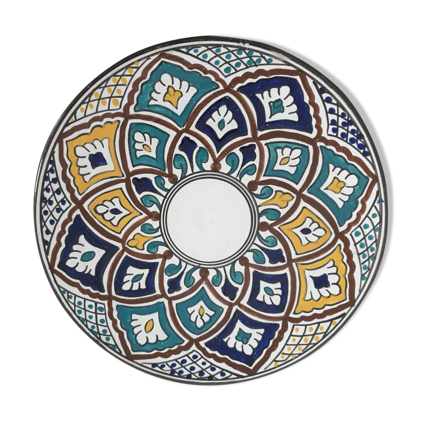 Large old couscous dish in ceramic stoneware and enamels