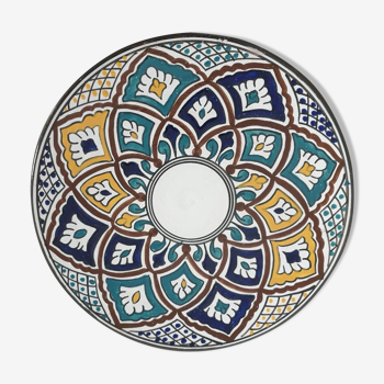 Large old couscous dish in ceramic stoneware and enamels