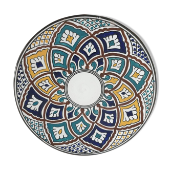 Large old couscous dish in ceramic stoneware and enamels