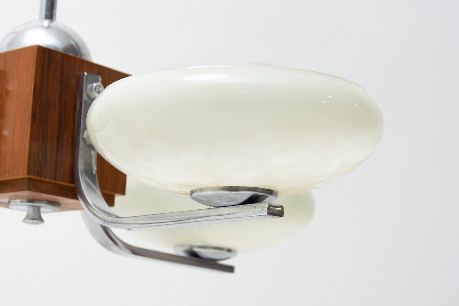chrome and wood art deco pendant chandelier, circa 1930´s, bohemia