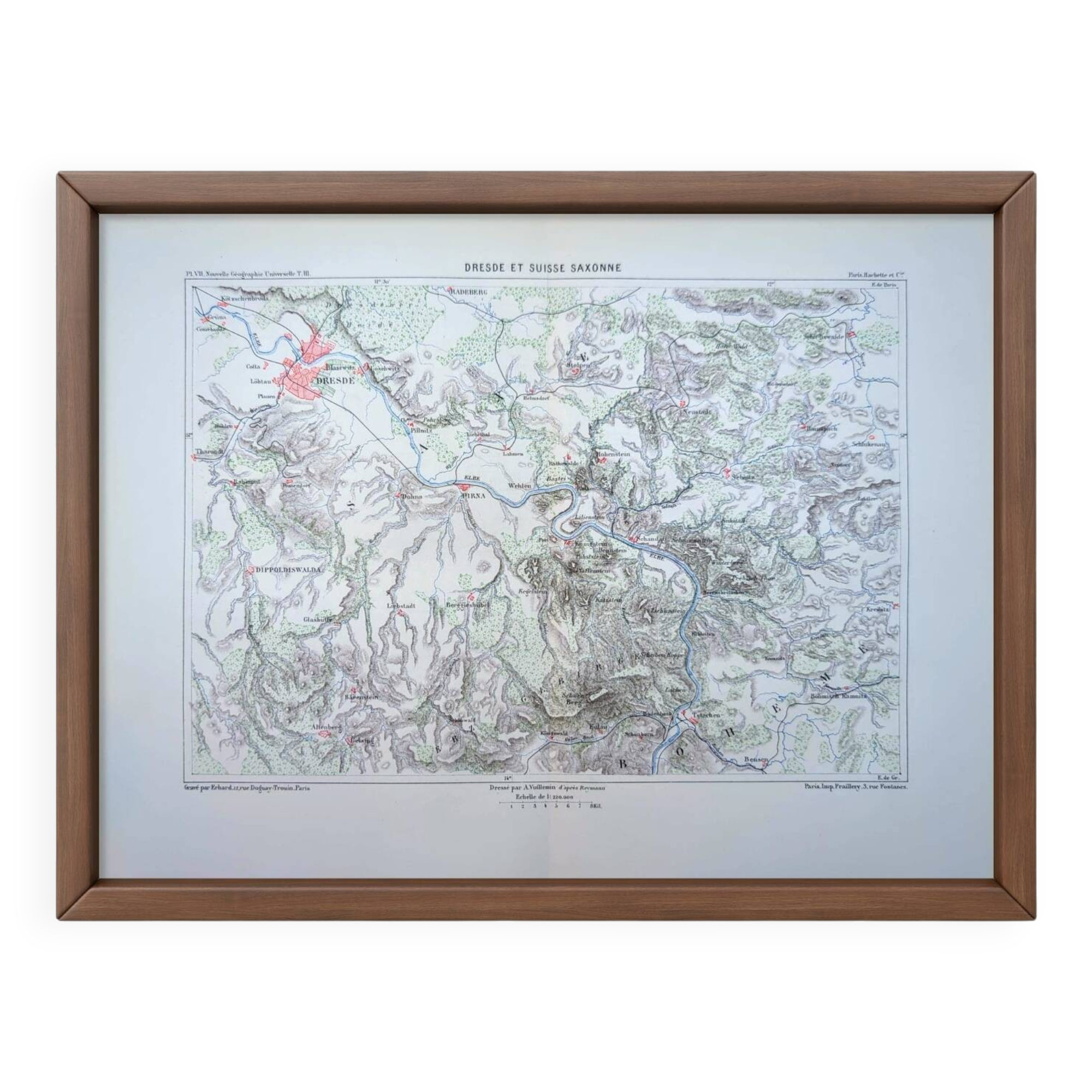 Dresden and Saxon Switzerland, original map printed in 1879.