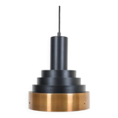 Rare lampe pendentive noire de l'ère spatiale / cuivre / années 1960 / 1970 / design danois moderne du milieu du siècle