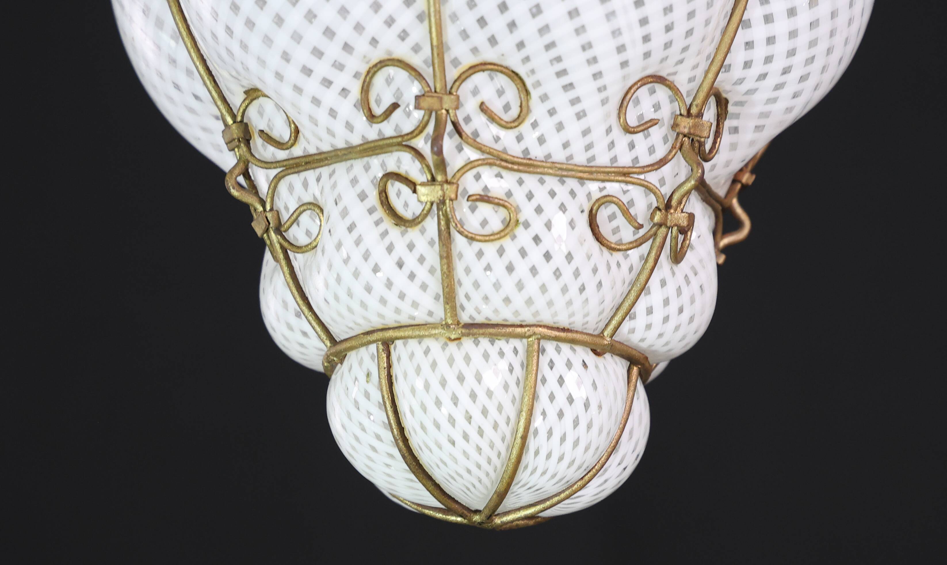 Venetian Lantern in Murano Reticello Glass, 1950s