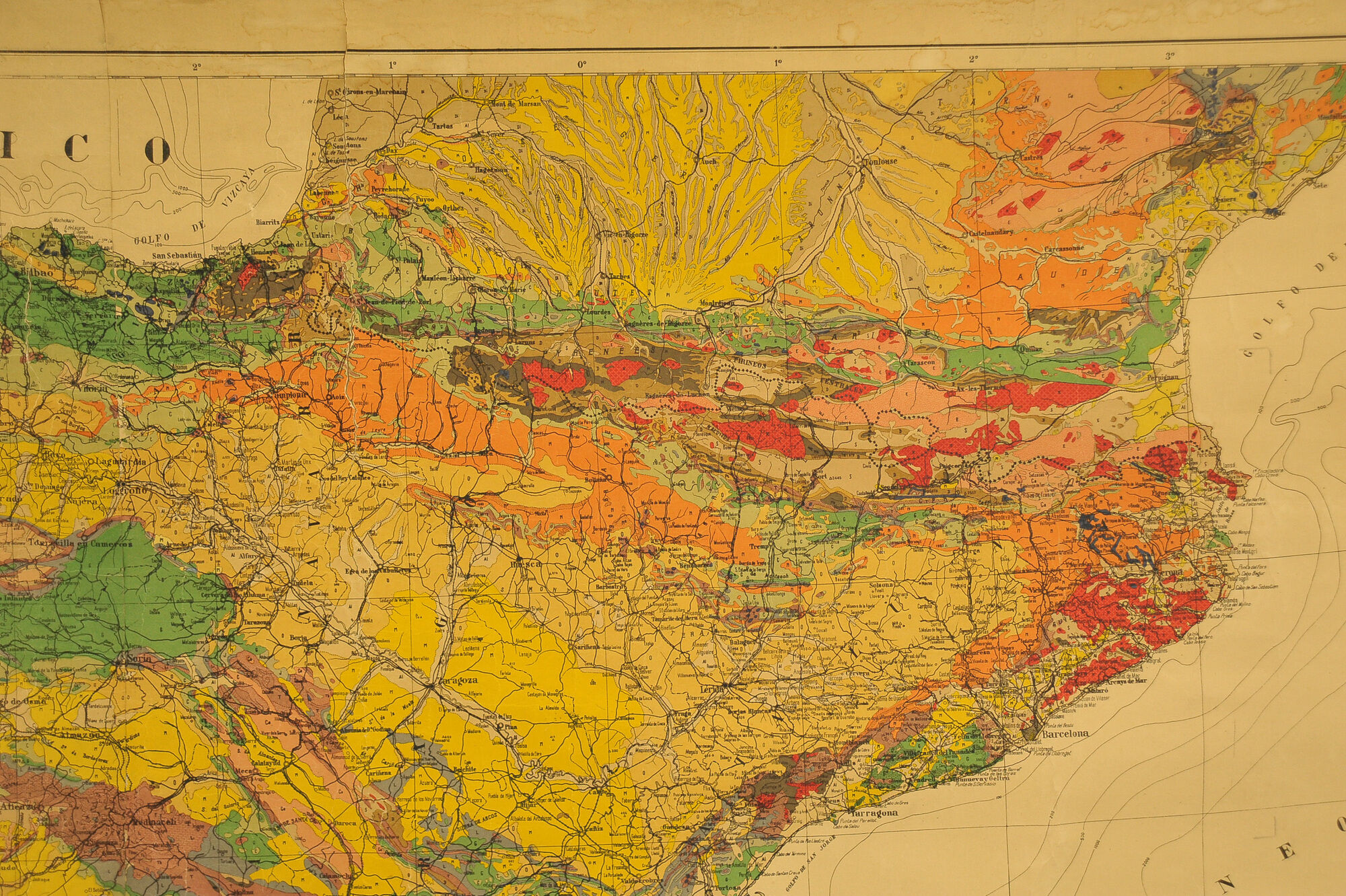 Ancienne carte géologique Espagne et Portugal