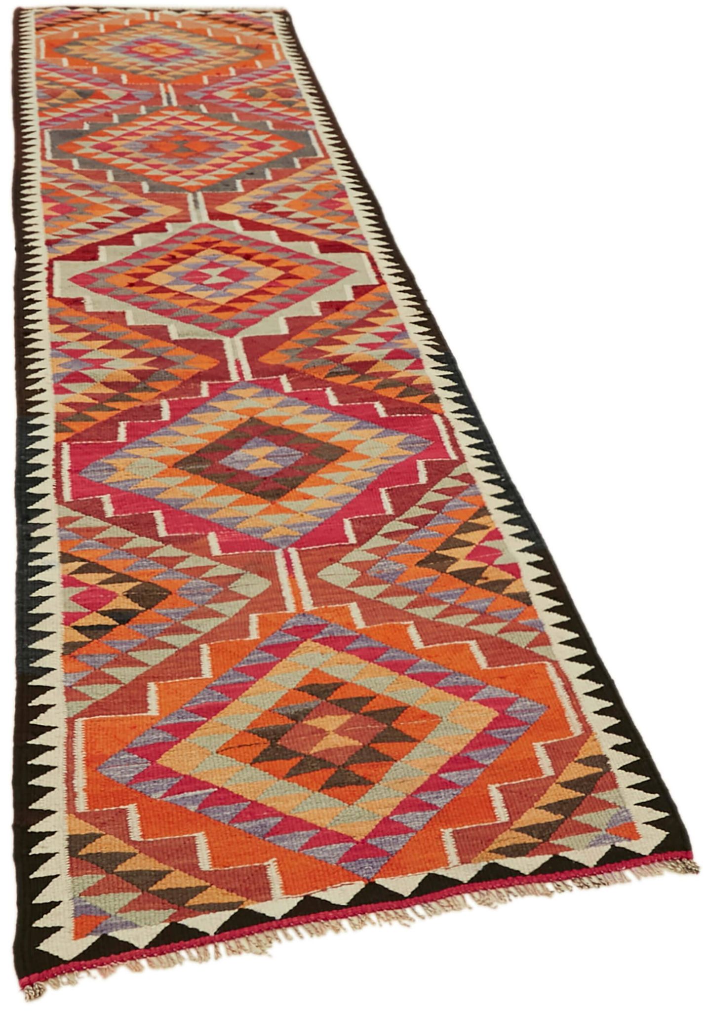 Turkish Handwoven Vintage Herki Kilim 90 cm x 322 cm