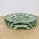 6 green English ironstone plates