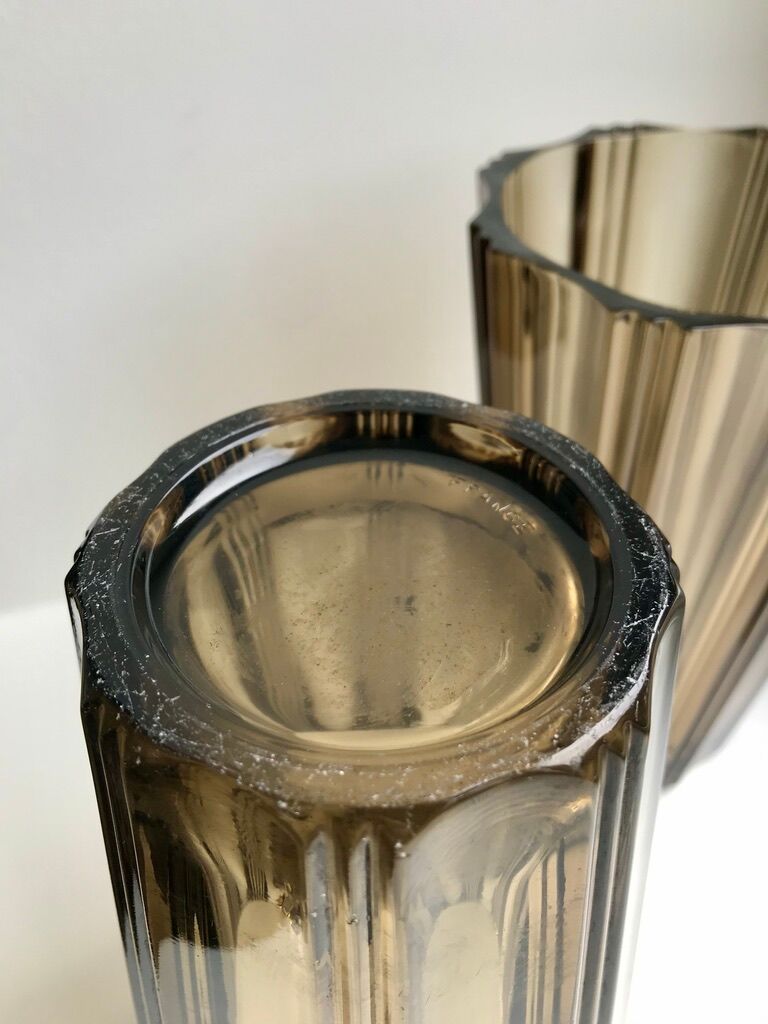 Pair of pleated smoked glass vases in the 70s