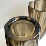 Pair of pleated smoked glass vases in the 70s