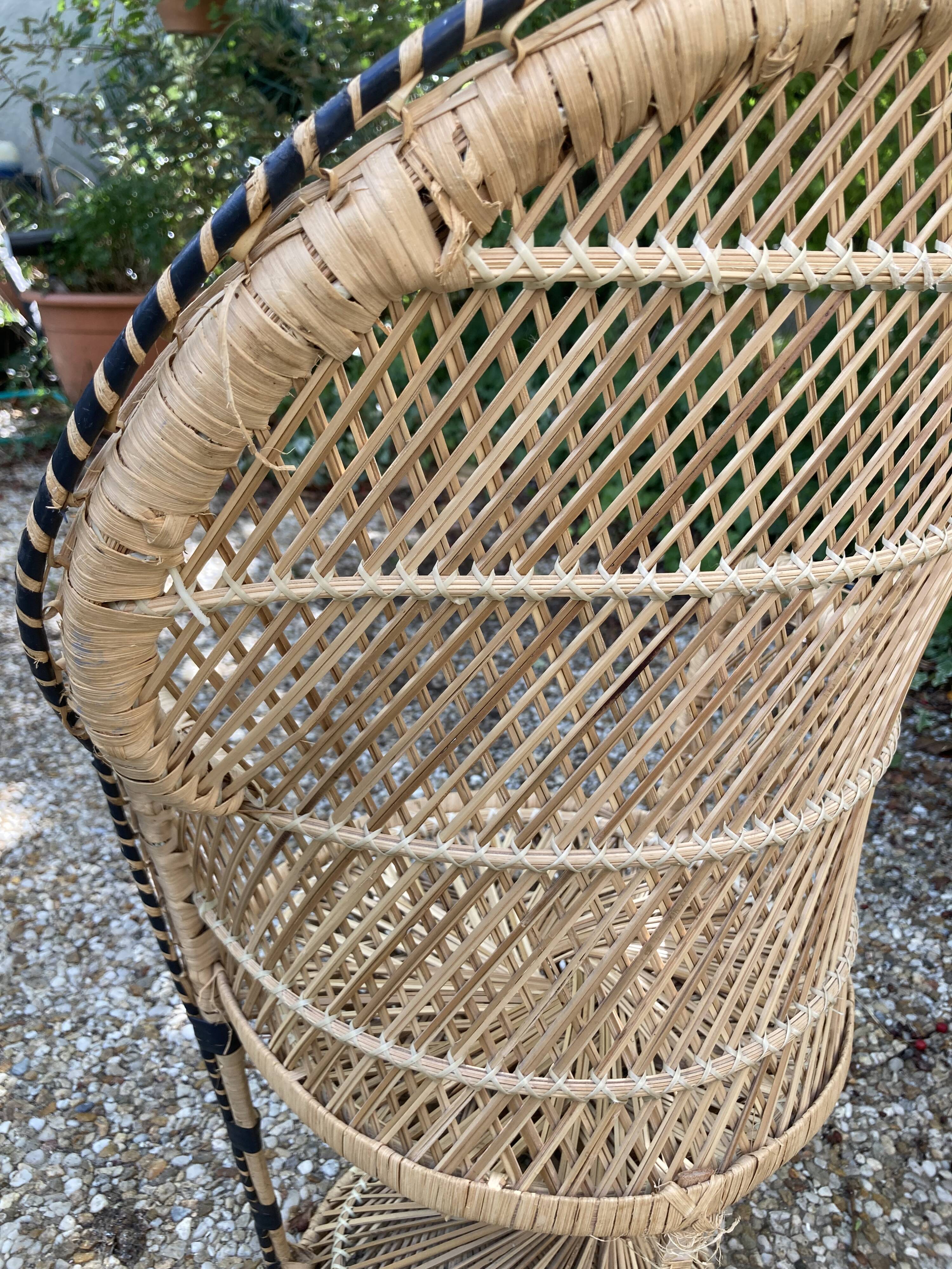 Set of 3 vintage rattan armchairs
