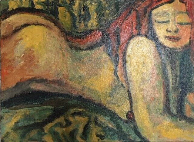 Table nude woman lying 30X40