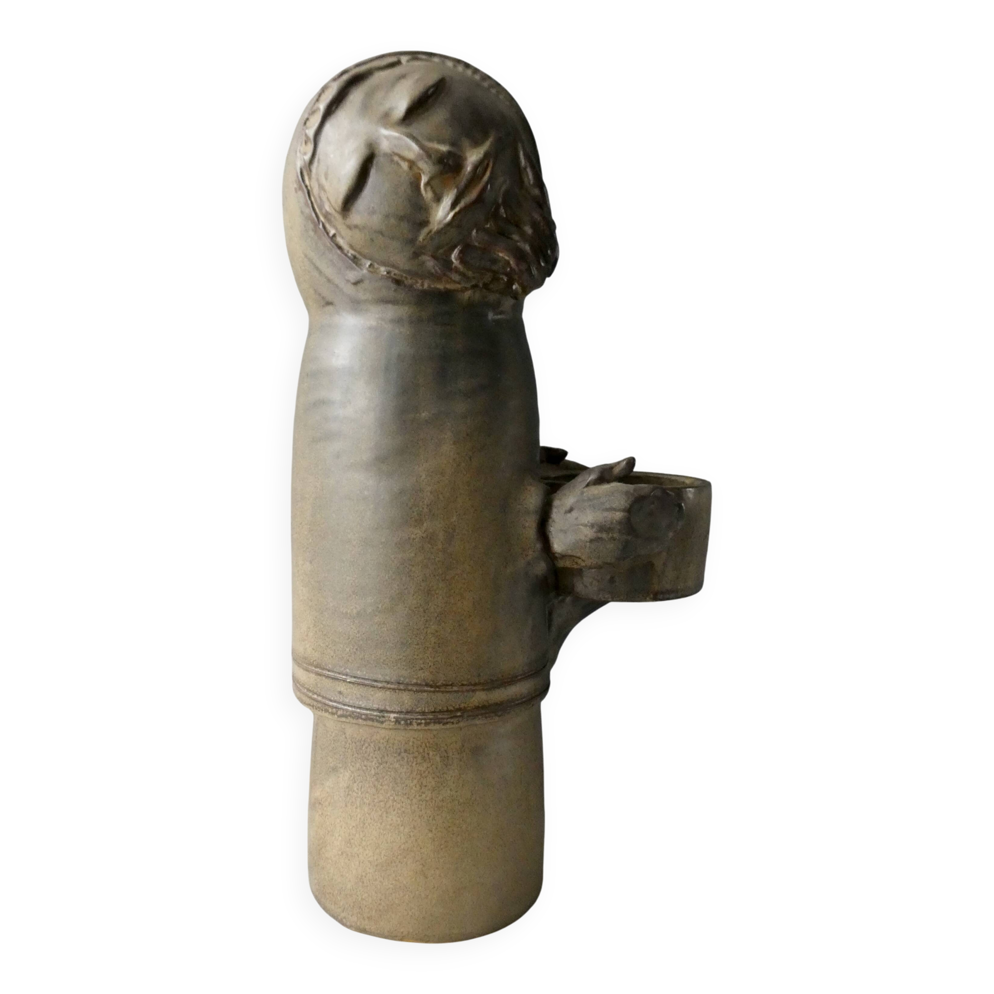 Large stoneware candlestick signed Denise Pointu, stoneware from Puisaye