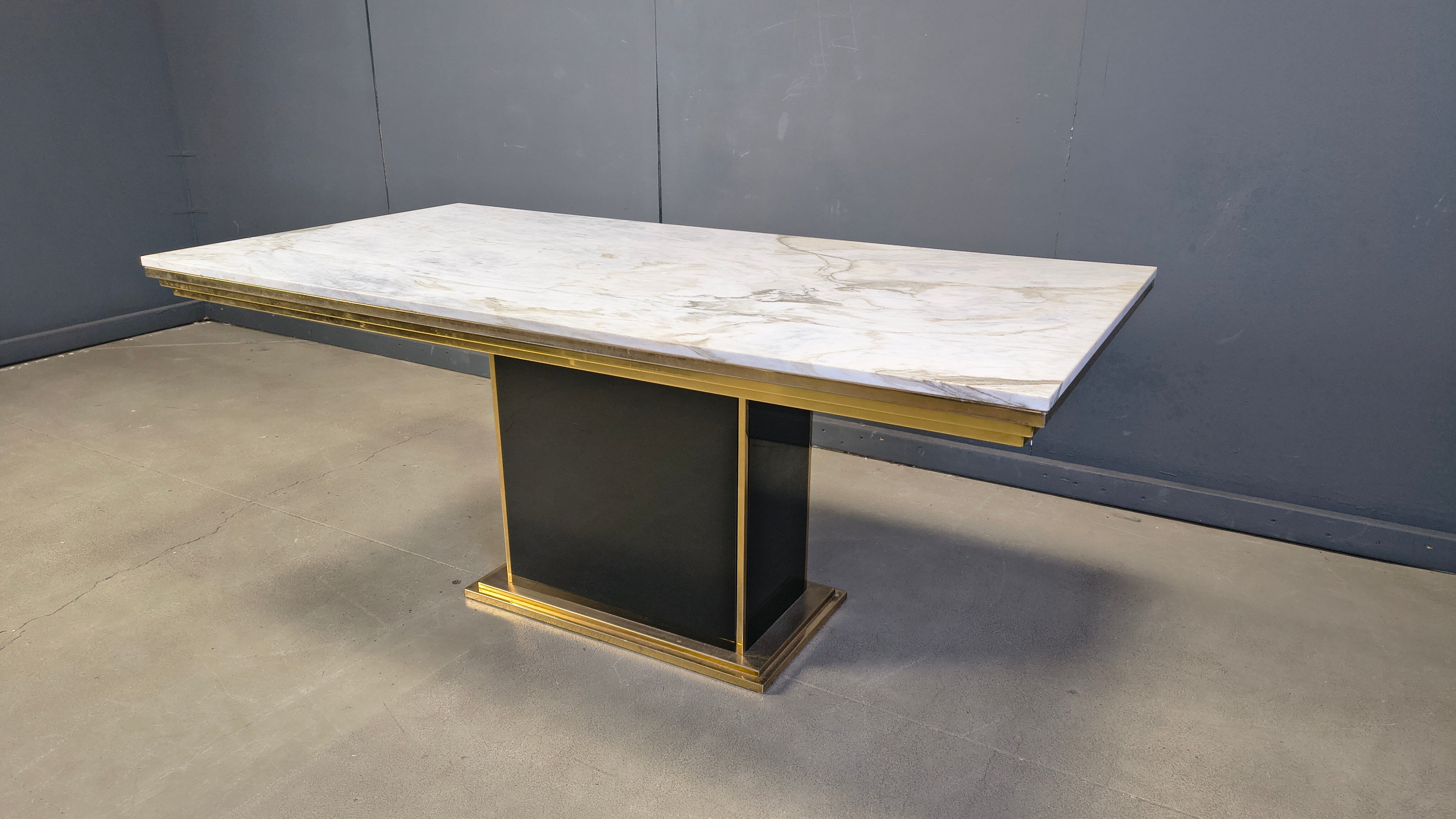 Vintage white marble and brass dining table, 1970s