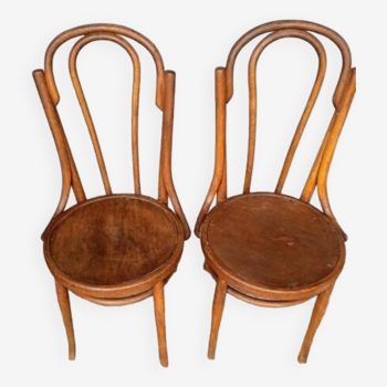 Paire 2 chaises bistrot bois courbé vintage