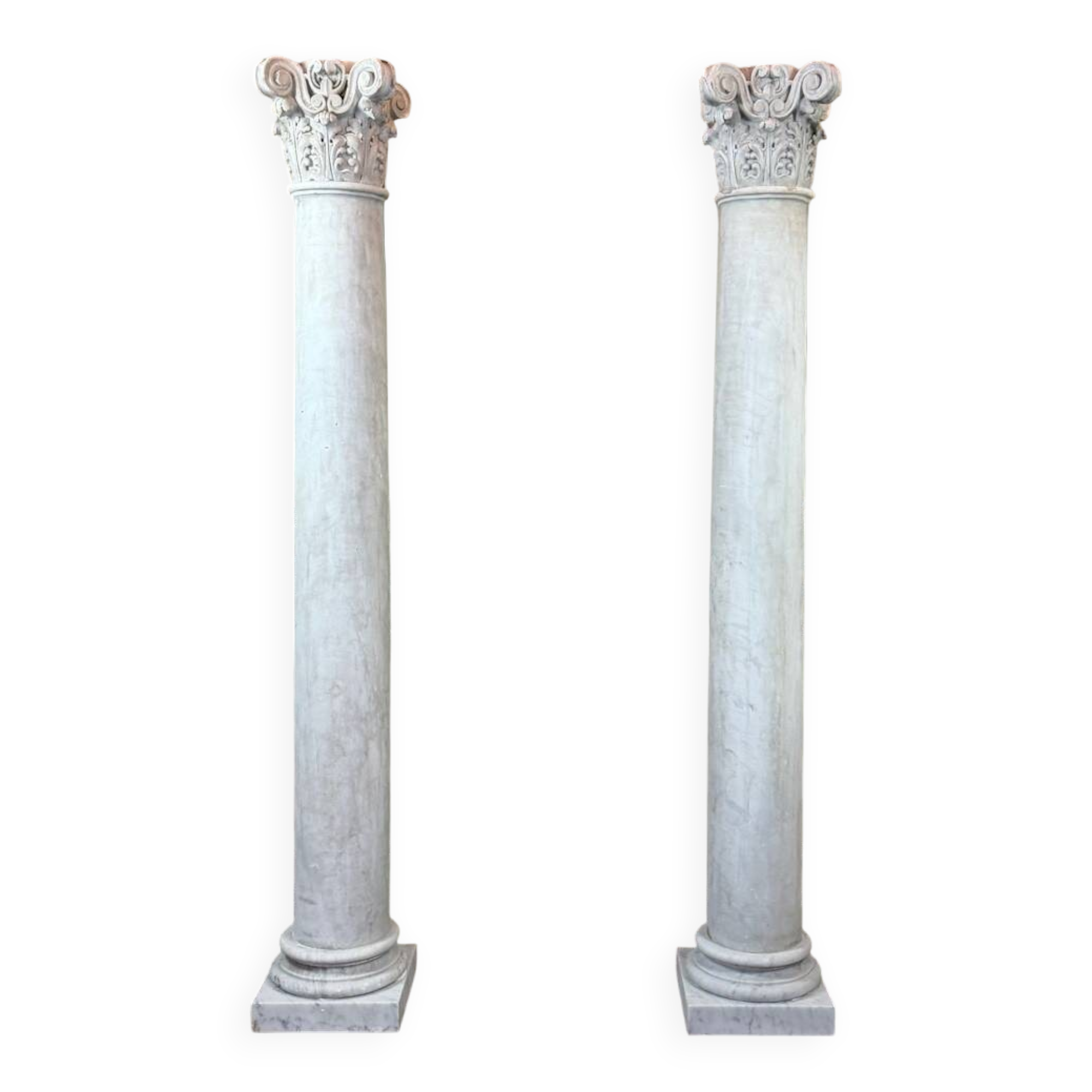 Pair of Carrara marble columns, 214 cm high, circa 1880