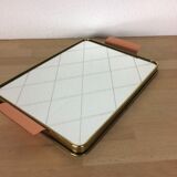 Gold metal gridded mirror tray