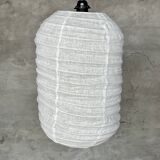 Very large Japanese-style natural rattan and linen pendant light in the shape of a lantern H80 D65