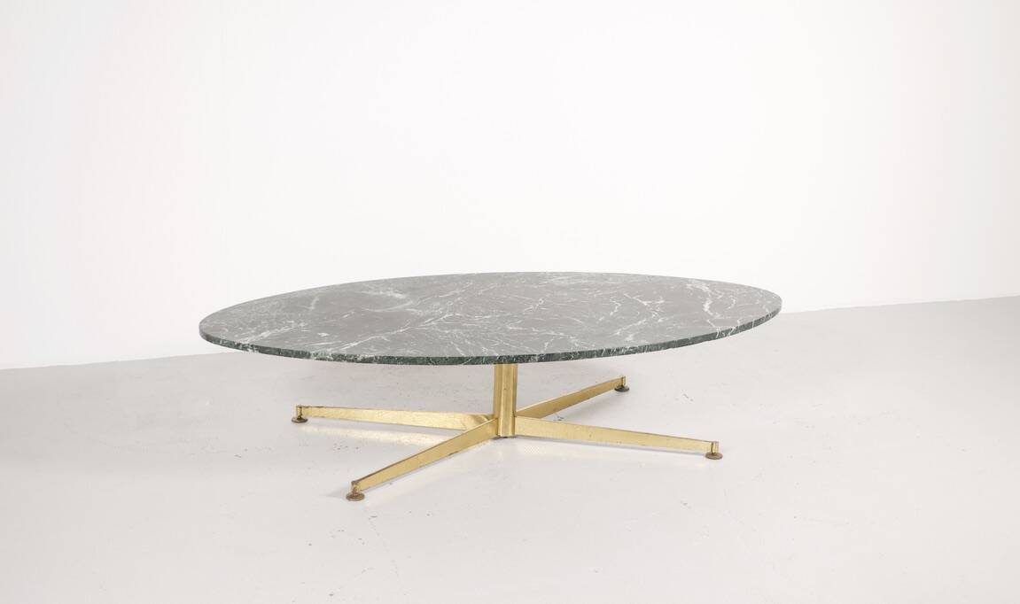 Table basse marbre laiton Michel Kin Italie 1960 Arflex éditeur