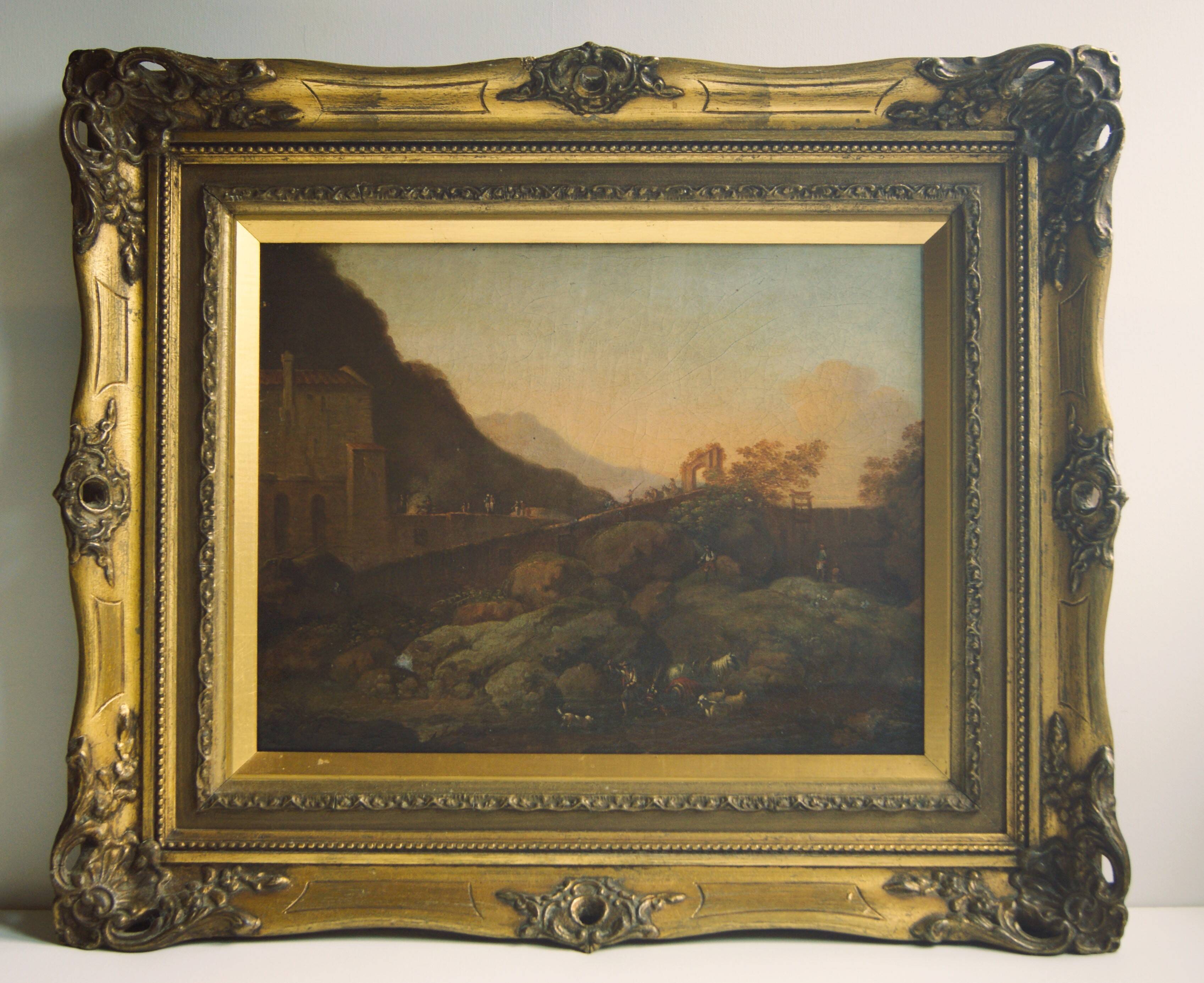 Antique Landscape Painting- early 19th-century - Italian landscape with pastoral scenery.