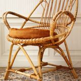Fauteuils "œuf" en rotin 1960 et son coussin