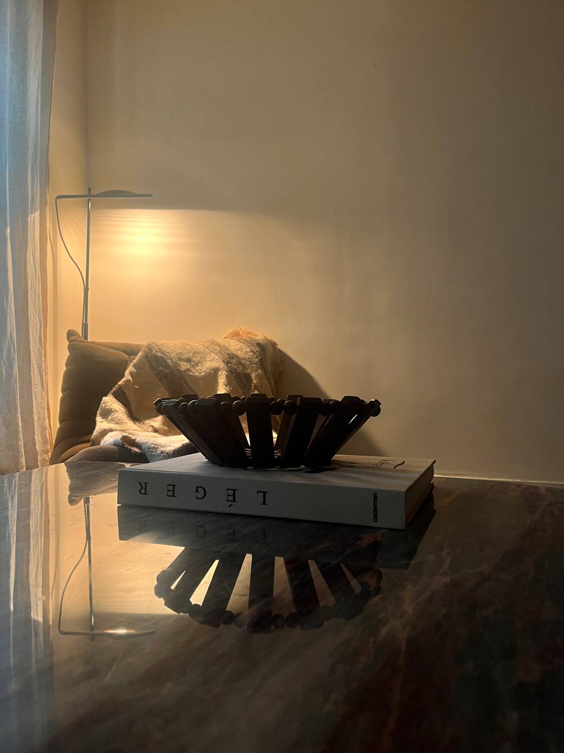 Geometric olive wood basket, France 1970