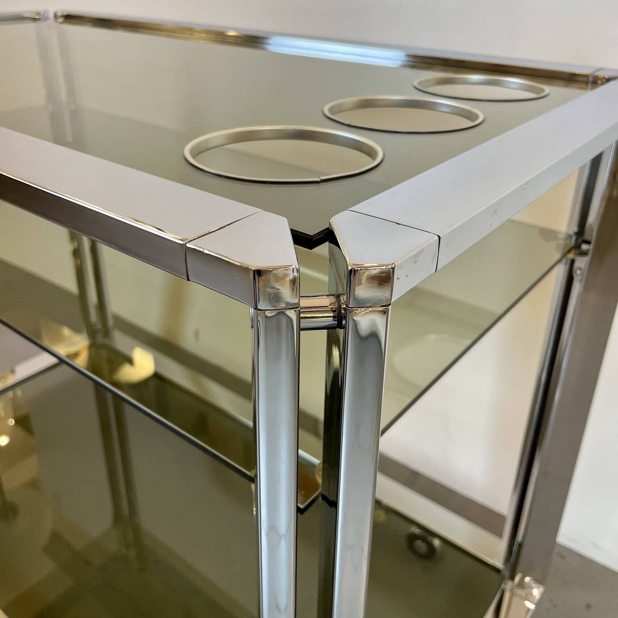 Space Age Chrome and Smoked Glass Bar Cart, 1970s