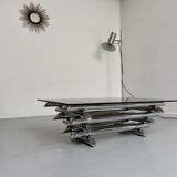Space coffee table from the 70s, tubular metal and glass, Italian design