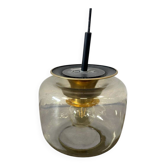 Vintage smoked glass pendant with gold accent.