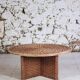 Round coffee table in braided cord and rattan, 1970.